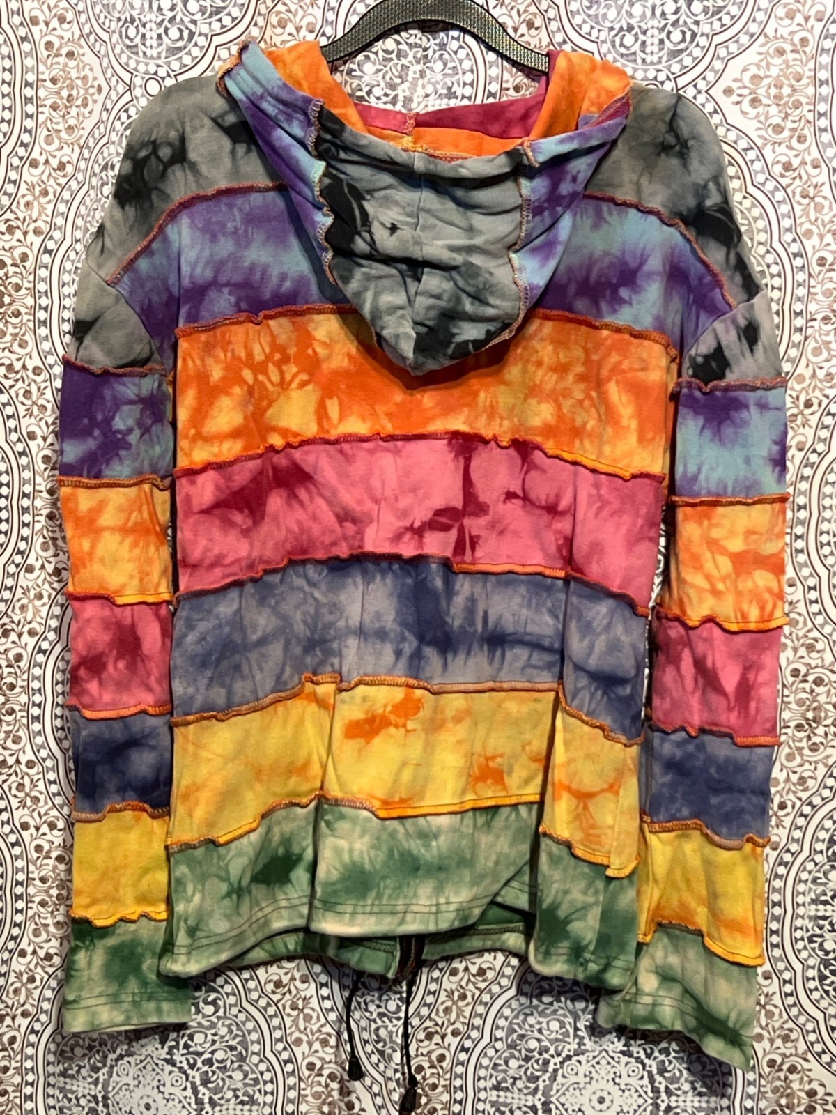 Handmade Tie-Dye Multicolor Patchwork Hooded Zip-… - image 2
