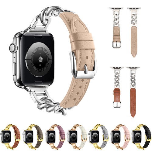 Slim Leather Chain Bracelet Band for Apple Watch 9 8 7 6 5 4 SE 40/44/41/45/49mm