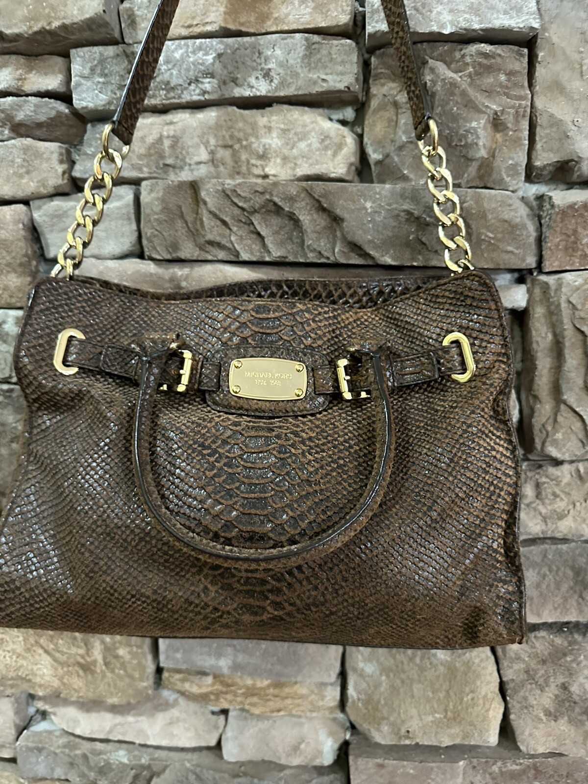Michael Kors Hamilton Brown Python Snakeskin Leat… - image 5