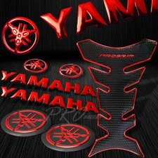 Chrome Red Pro Fuel Tank Pad+8"3D Yamaha Logo+Letter Emblem+2"Badge Sticker Kit