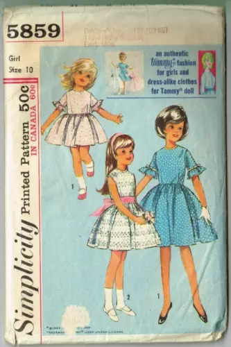 Tammy Girls & Doll Dress Pattern Simplicity 5859 1960's 1964 Vintage Size 10