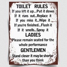 METAL SIGN WALL PLAQUE TOILET RULES print picture retro style bathroom decor
