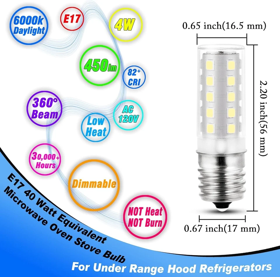2pack, E17 LED Bulb 4W, 450lm 6000K Daylight White, Appliance Bulbs - Image 3 of 4