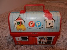 1960'S FISHER PRICE TOY FARM BARN LUNCH BOX KIT WITH THERMOS