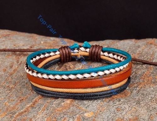 Vintage Charm Ladys Multi Layers Braided Wrap Quality Leather Rope Bracelet Cuff - Picture 4 of 8