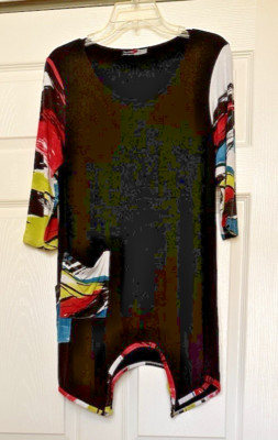 INSIDE OUT USA funky  black  shark bite pocket tunic boat neck colorful cruise S