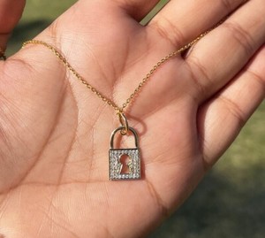 Authentic 0.2Ct Round Moissanite 14k Yellow Gold Plated Padlock Shape Women's Pendant