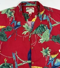 Vintage Paradise Found Mens Hawaiian Shirt Size 2XL Tropical Floral Parrot Bird