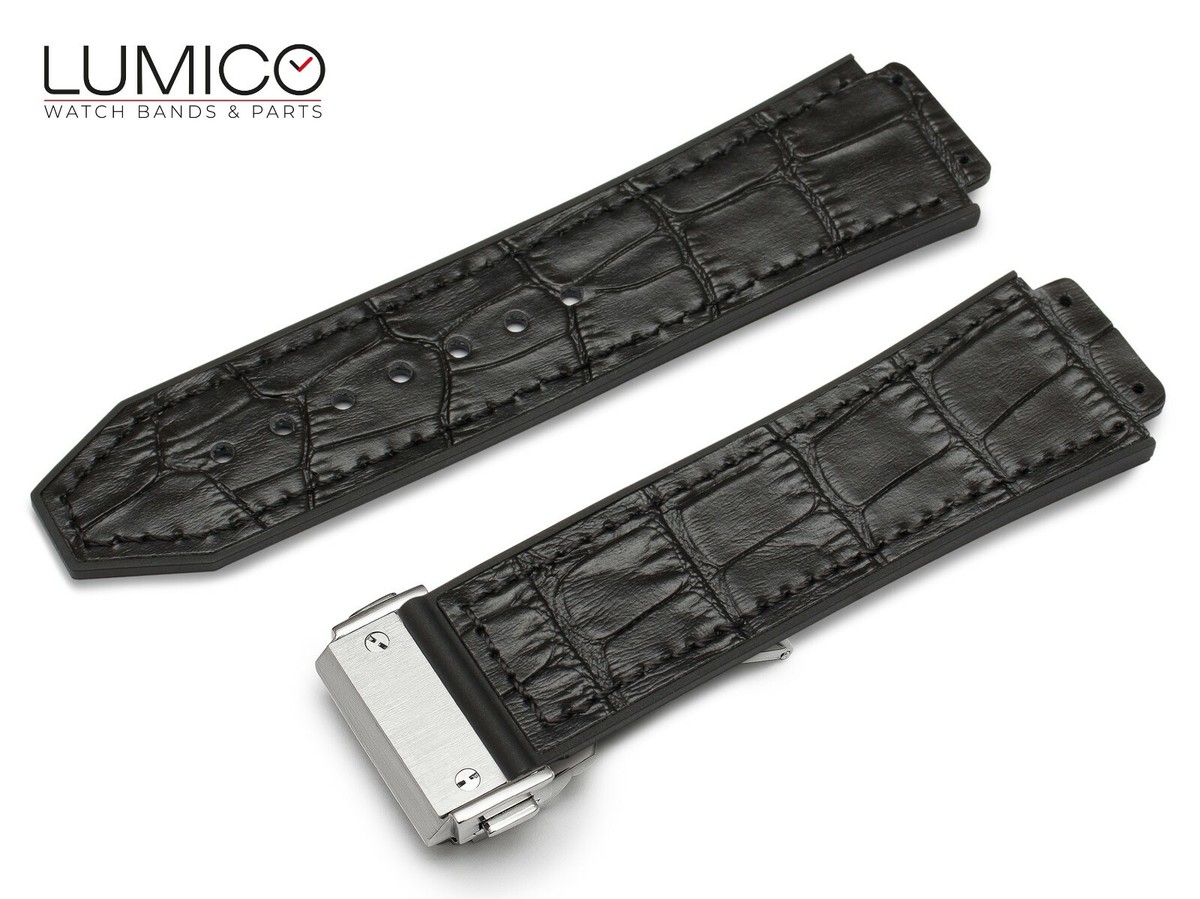 For HUBLOT Watch BLACK Rubber Leather Strap Band BIG BANG FUSION 