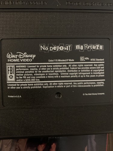 No Deposit No Return VHS 136 Video Tape Disney TESTED Working Has Proof Of Purch - Picture 7 of 8