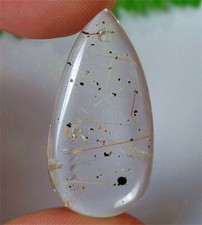 34x17x7mm Natural Gold Rutilated Quartz Crystals Teardrop Pendant Bead DY4466