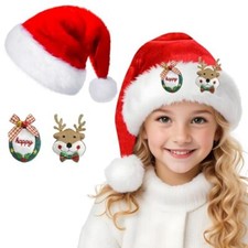 Christmas Hat for Toddler Baby Santa Hat for kids Red Velvet Red Kids 3pcs