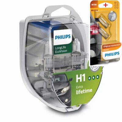 Philips H1 12V 55W P14.5s LongLife EcoVision 2pcs +W5W VL