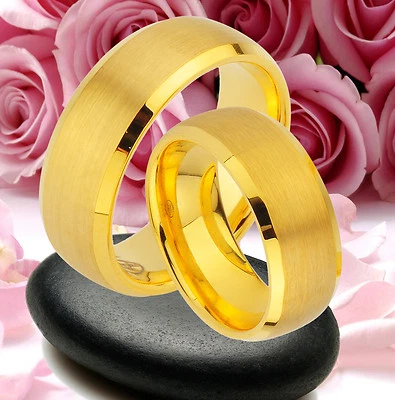 2 WOLFRAM TRAURINGE & GRAVUR GRATIS , RINGE komplett IP GOLD Platierung  , JW37 - Bild 1 von 2