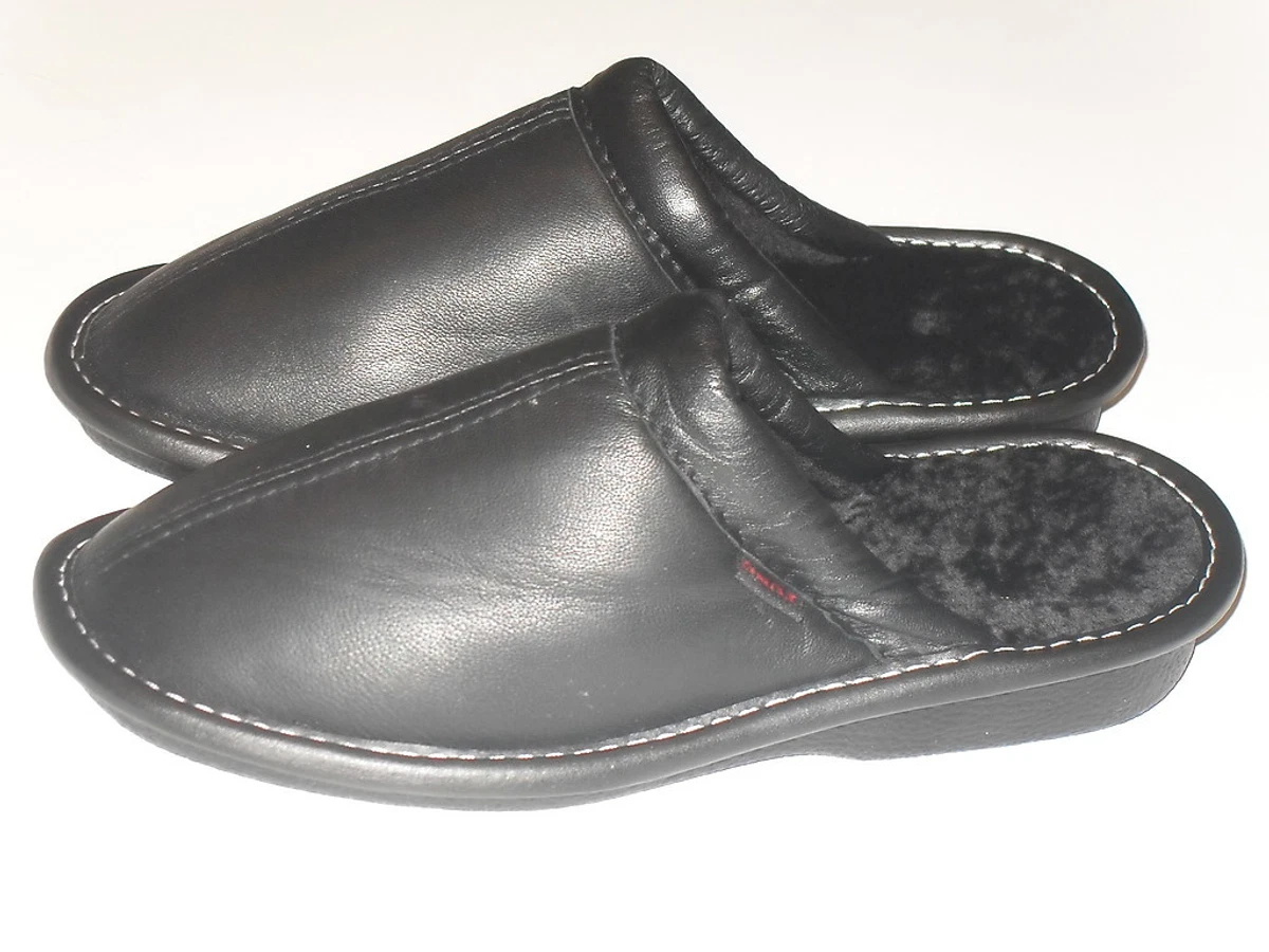 NEW Genuine Real Sheepskin Lambskin Shearling Leather Men Slippers