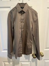 H M Slim Fit Dress Shirt Brown Button Up Men  s Extra Small Classic Collar NWT