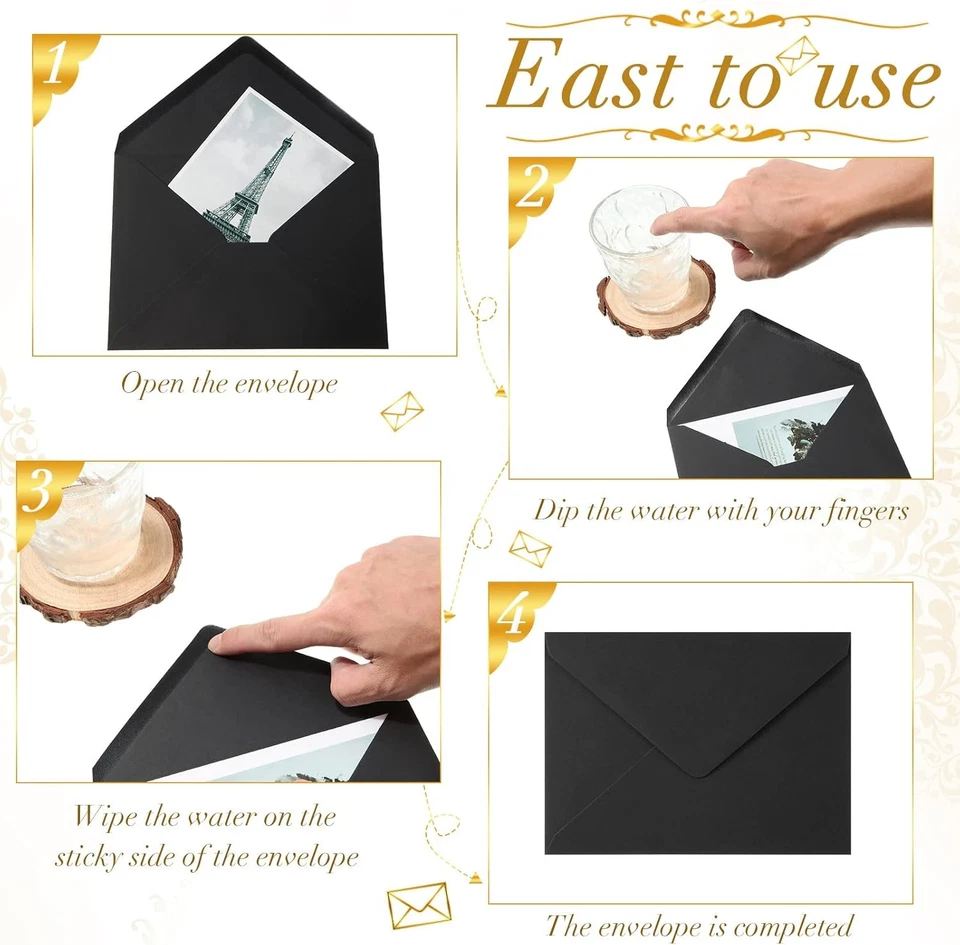 Paquete de 200 sobres negros de 5 x 7 pulgadas para sobres de tarjetas de boda de invitación venta... Foto 4 de 4