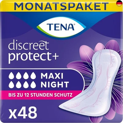 BESUCHE DEN TENA- TENA Discreet Maxi Night - 48 Einlagen im Monatspaket (8 x 6 Stück), einzeln