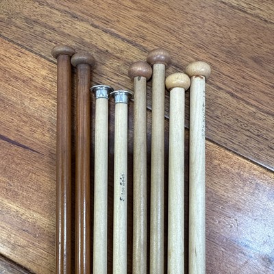 Various Long Wood Knitting Needles Sizes 13 11 Lot 4 Ezy Knit Boye Bates GG