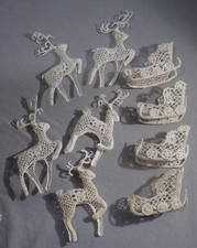 Handmade Crochet Reindeer Sleigh Holiday Decor Lace Lot of 9 Christmas Vintage