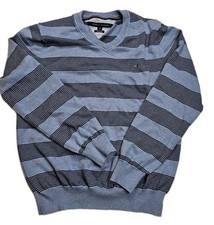 Tommy Hilfiger Sweater Pullover Men L Blue Striped Premium Pima Cotton Logo