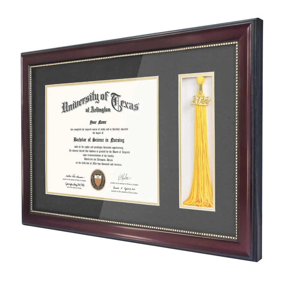 Marco de diploma de caoba 11x17 con soporte de borla para documento de certificado de 8,5x11... Foto 2 de 4