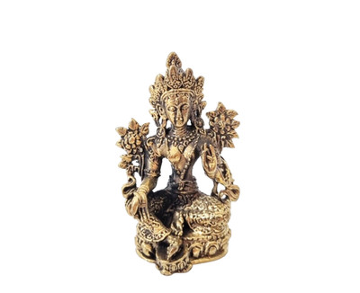 2'' Tibetan Buddha Green Tara Statue Tibet Guan Yin Bodhisattva Lotus God Mercy