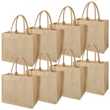 8 PCS Reusable Jute Tote Bags Handles 15.3x12.2x5.5 Inch Large Blank Burlap