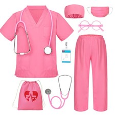 Doctor Costume for Kids Scrubs for Girls Boys, Pretend Play  Dress Up Clothe...