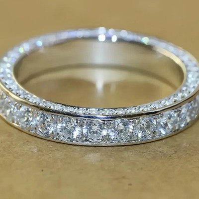 Classic Women s Brass Band Ring Full Paved Cubic Zirconia Wedding Engagement