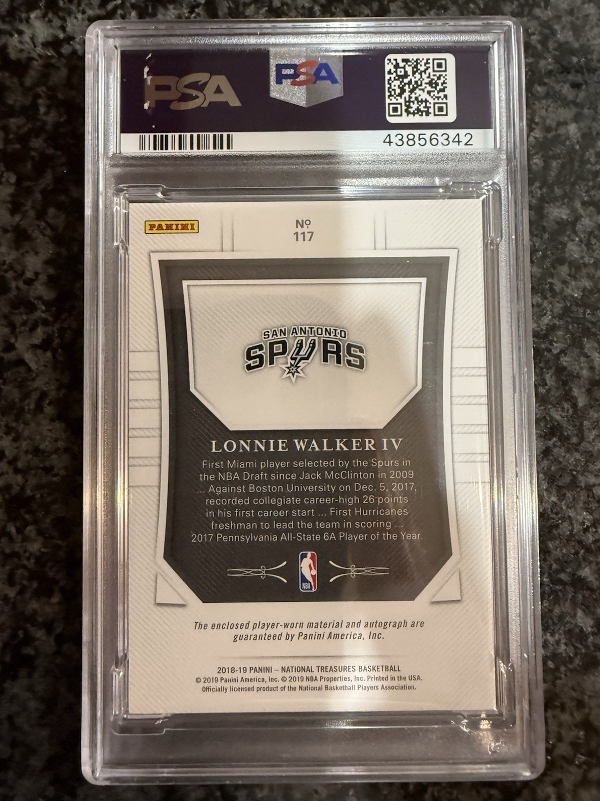 2018 National Treasures Rookie Patch Autograph Lonnie Walker RC Auto #/99 PSA 10 view 2