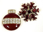 Gold Tone En Enamel & Rhinestone Christmas Themed Brooch Lot 33.3g — photo 1