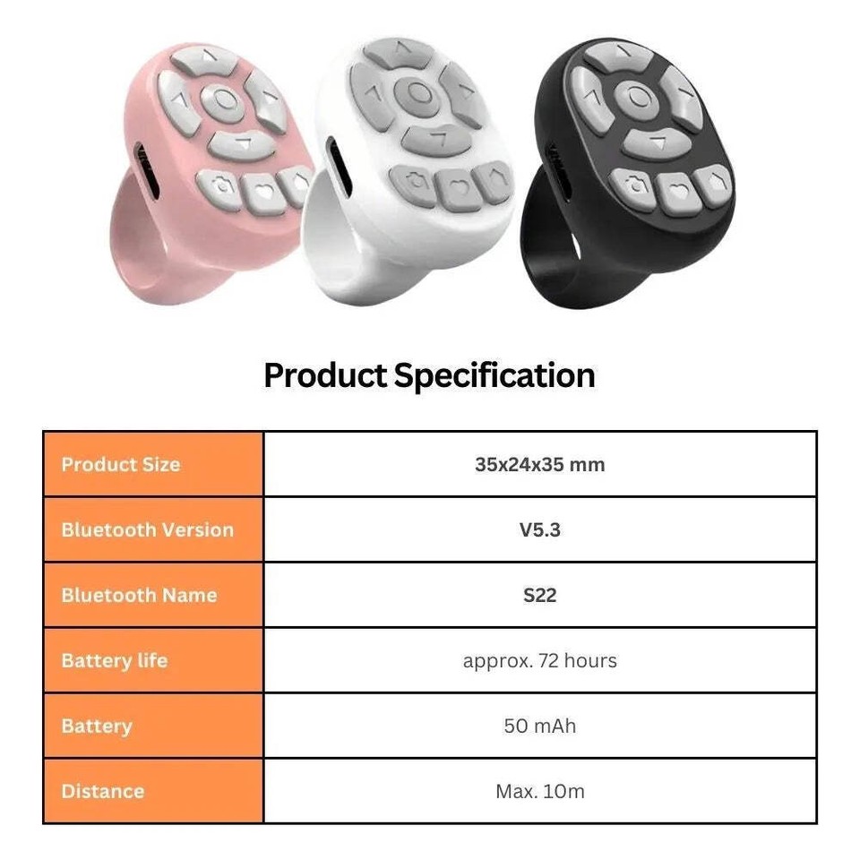 Scrolling Ring Remote Page Turner Wireless Finger Scroller Camera Video ...