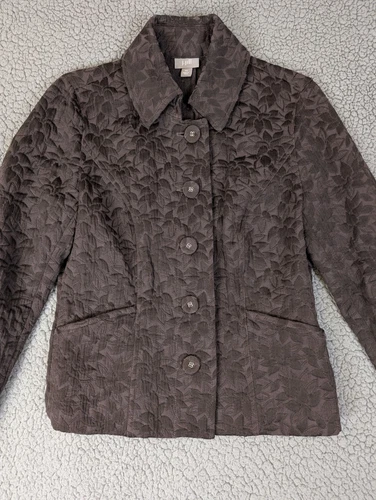VETEMENTS Giacca trapuntata donna J JILL goffrata floreale casual bottoni marrone taglia XS