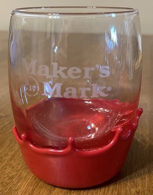 4  Tall Makers Mark Bourbon Red Wax Dip Round Whiskey Glass Barware