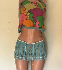 Vintage Baby Blue Hand Made Crocheted Mini Skirt