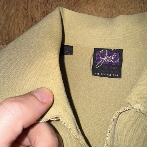 Vintage Joel Shirt Mens Stretch Knit Tan Polyester Disco Hippy MCM 60s 70s Small - Picture 10 of 12
