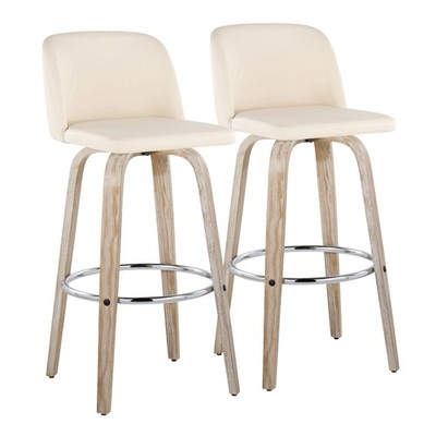 Toriano 30'' Contemporary Fixed-Height Barstool with Swivel in Whitewashed Wood