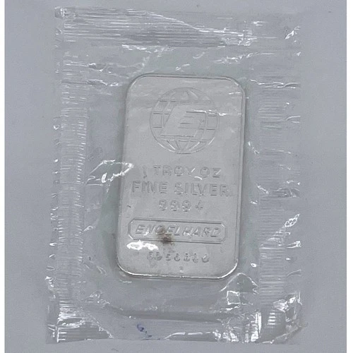 Vintage 1 Troy Oz .999 Fine Silver Engelhard Wide E World Globe Design Bar