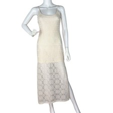 Vtg Y2K Love On A Hanger Maxi Slip Dress Lace Coquette Boho Fairy Ivory Sz XS