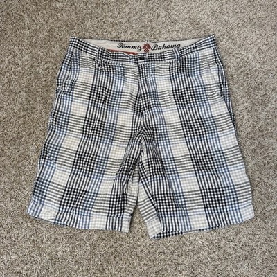 Tommy Bahama Men s Plaid Shorts Size 36 Linen Silk Blend Paradise Nation Blue