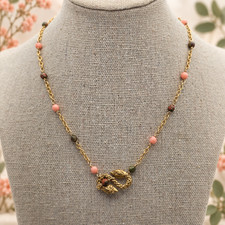Gara Danielle Coral Unakite Snake Necklace 14K Gold Filled Beaded 15 In