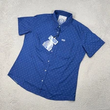 Dixxon Shirt Womens XL Blue Gray Geometric Button Up The Avery Party NEW