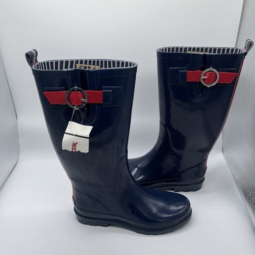 Nautica Women Blue Rain Boots Size 7 Red Buckle NWT New READ DESCRIPTION - Picture 4 of 10