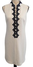 Vince Camuto Sheath Dress Women’s 14 Ivory Blue High Collar Swirl Appliqué NWT