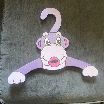 Kids handmade wood clothes hangers-Purple Monkey Hanger