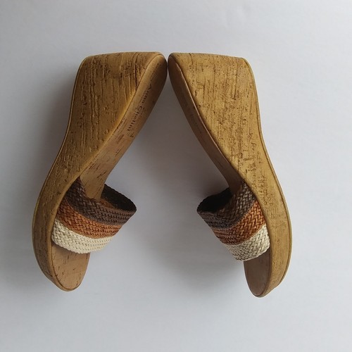 Anna Chelini Women's Brown Multi Cork Wedge Sandal Made Italy Size 7 - Picture 4 of 6