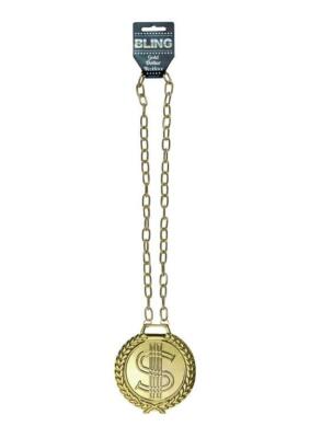 $ Dollar Zeichen Gold Kette Zuhälter 70er Gangster Rapper Glitzer Kostüm Accessoire
