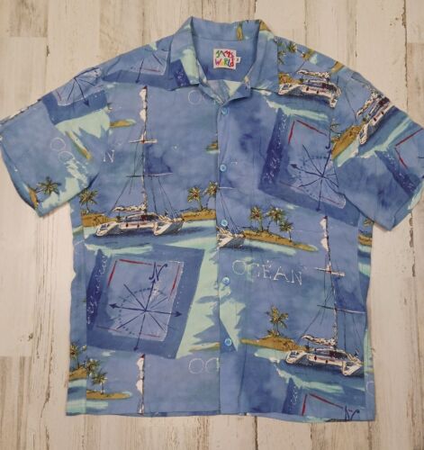Jams World Hawaiian Shirt Mens Medium Blue Tropic… - image 1