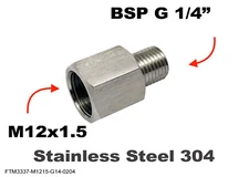 M12x1.5 Female to BSP G 1/4" Male Stainless Sensor Adaptor Fittings Conversion